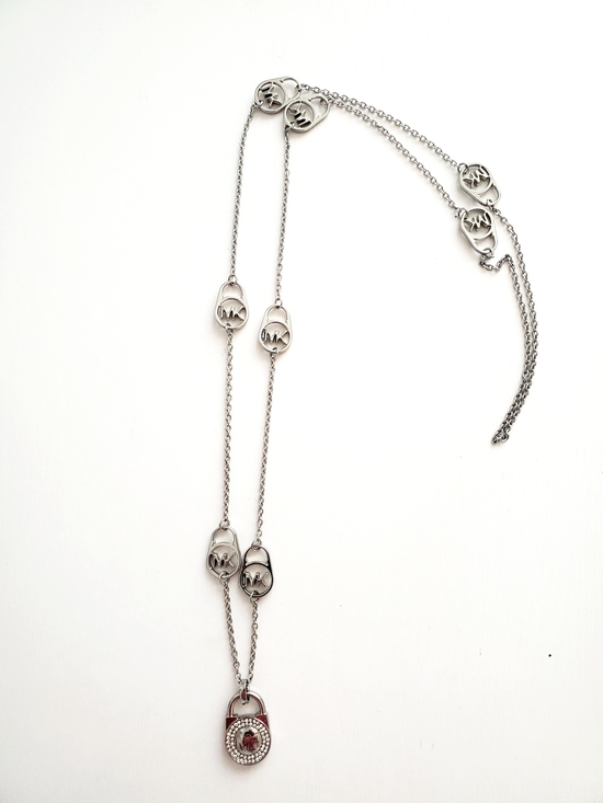 Michael Kors Jewelry - Michael Kors Silver-Tone Padlock Pendant Necklace with Red Accent Stone